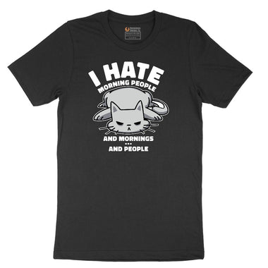 I Hate Morning People Cat Design Short Sleeve Tee - Jet Black
