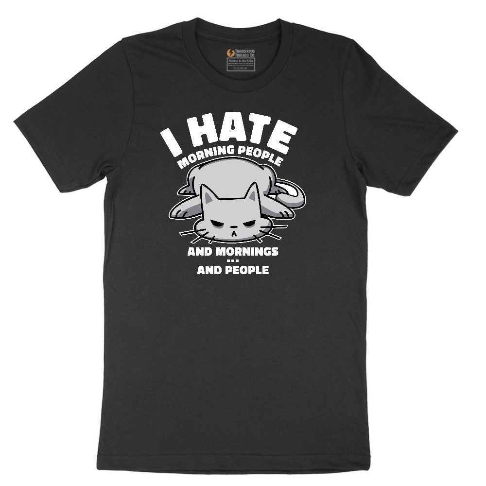 I Hate Morning People Cat Design Short Sleeve Tee - Jet Black