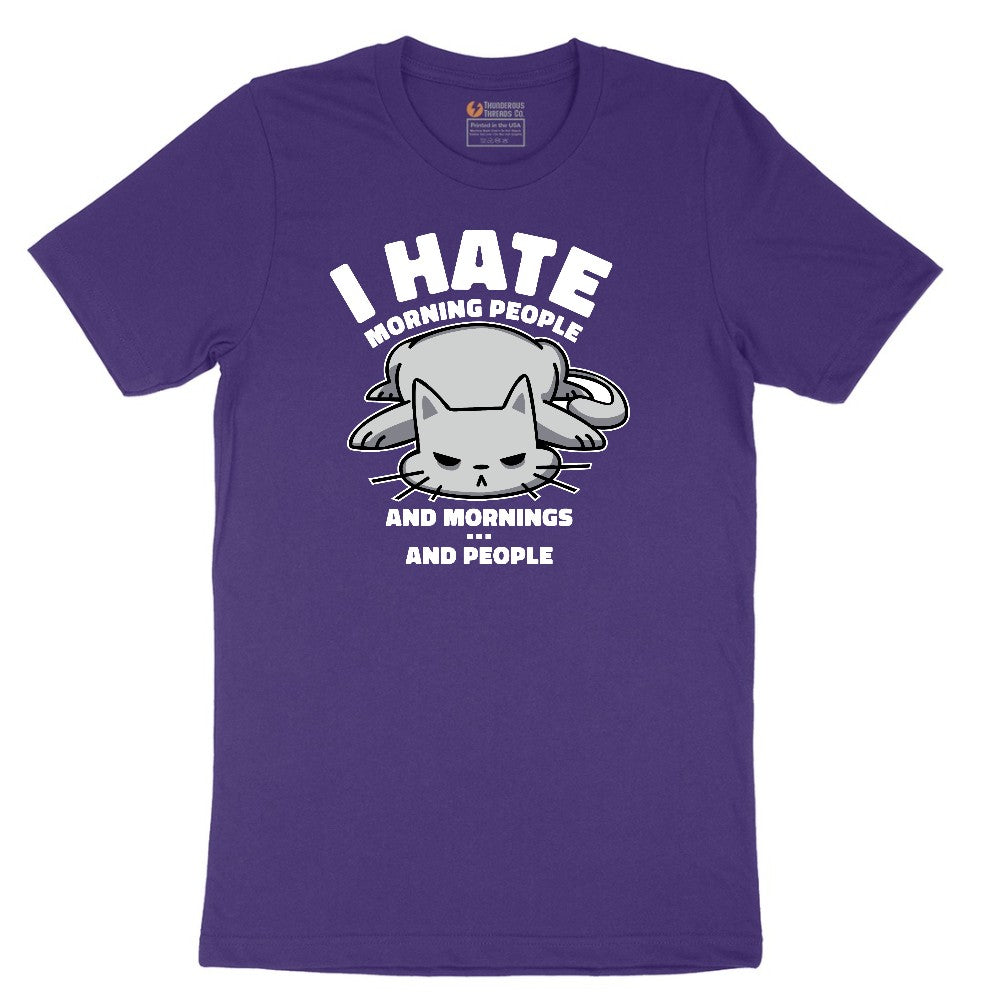 I Hate Morning People Cat Design Short Sleeve Tee - Team Purple