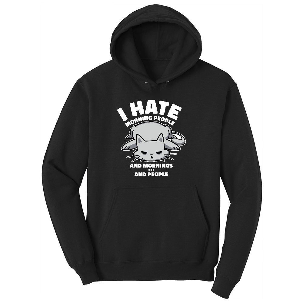 I Hate Morning People Cat Design Toddler Hoodie - Jet Black
