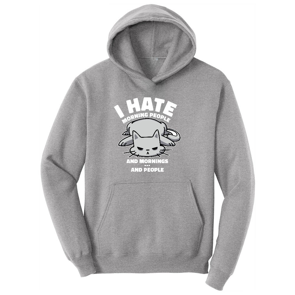 I Hate Morning People Cat Design Youth Hoodie - Athletic Heather