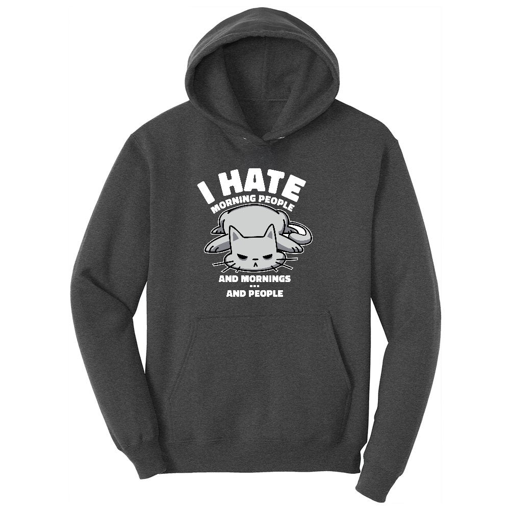 I Hate Morning People Cat Design Youth Hoodie - Dark Heather Grey