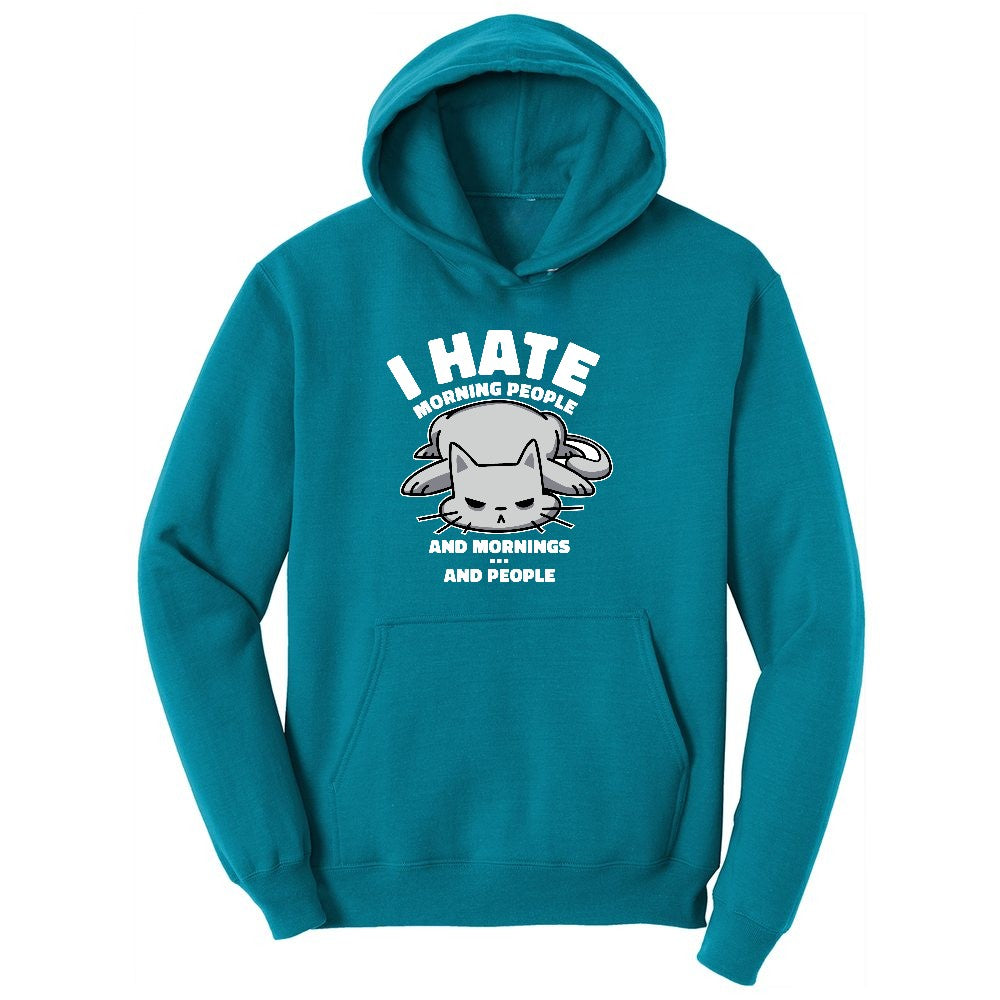 I Hate Morning People Cat Design Youth Hoodie - Teal