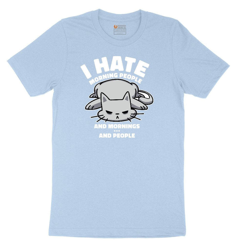 I Hate Morning People Cat Design Youth Short Sleeve Tee - Light Blue