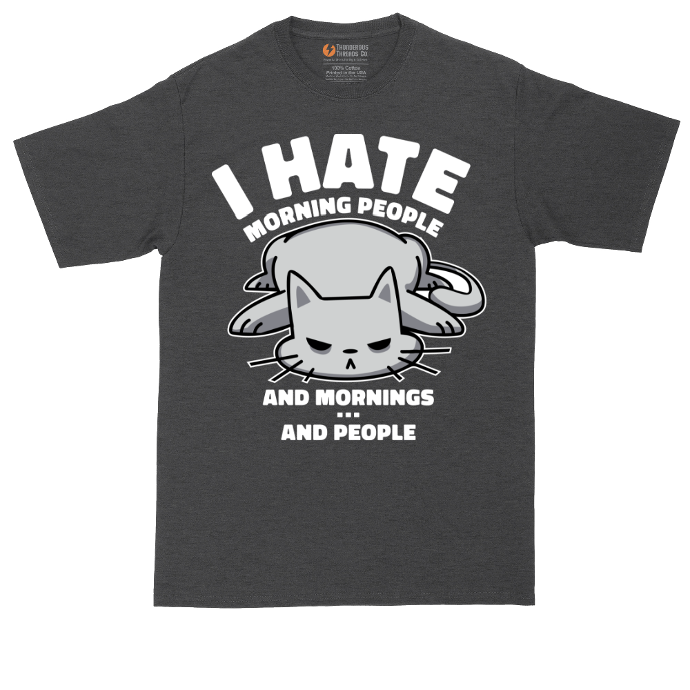 I Hate Morning People and Mornings and People tall t-shirt for men in Dark Heather Grey