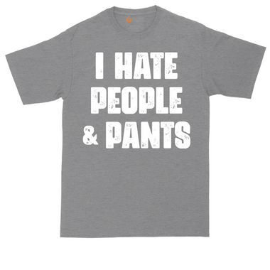 I Hate People and Pants tall t-shirt for men in Dark Heather Grey