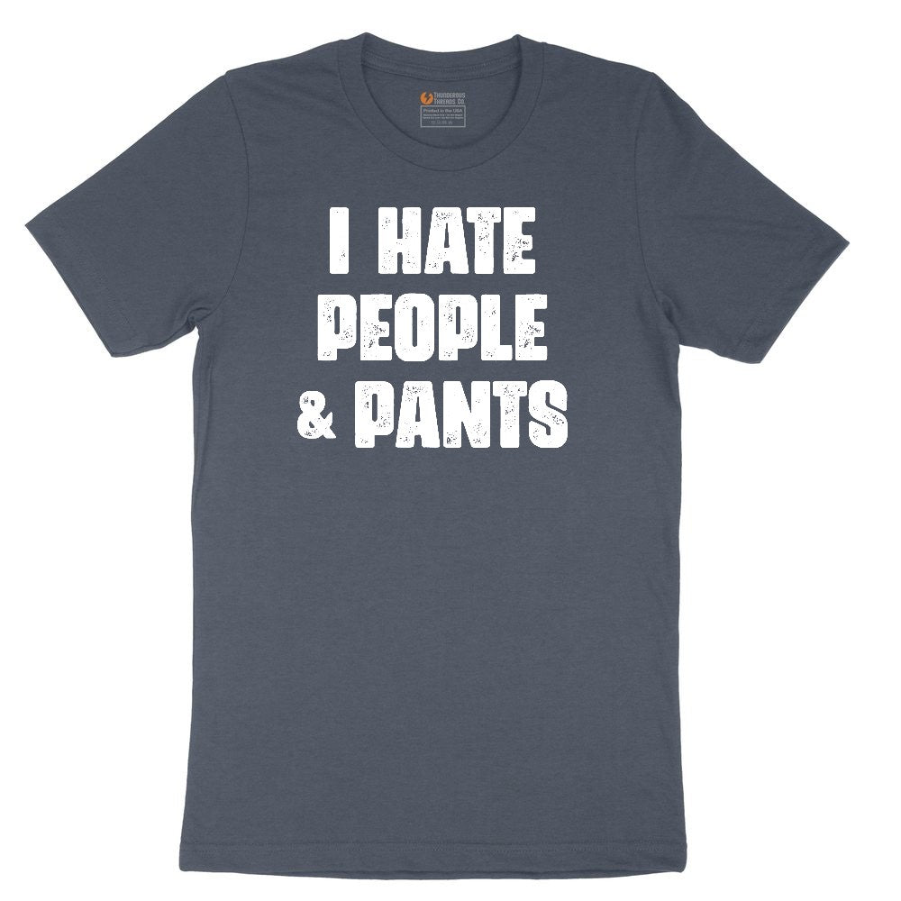 I Hate People and Pants Youth Short Sleeve Tee - Heather Navy