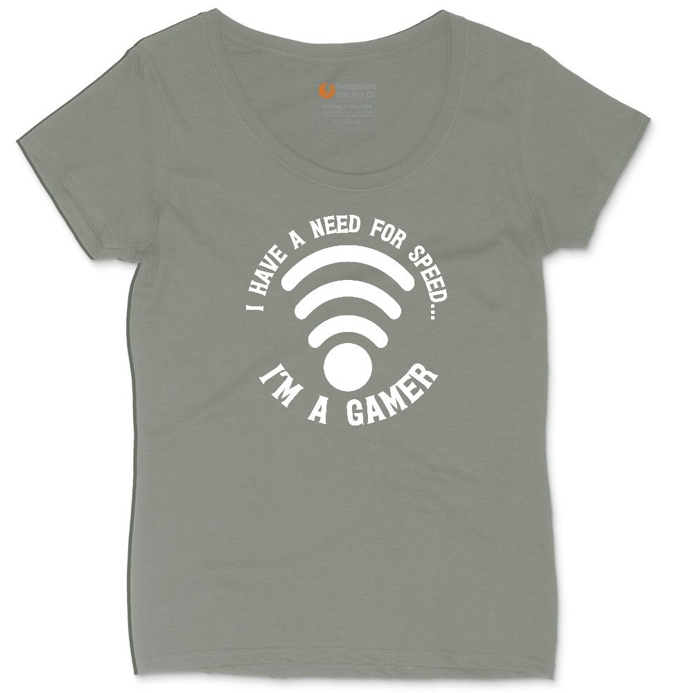 I Have a Need for Speed I'm a Gamer - Mens & Ladies T-Shirt Ladies Curvy Tee - Bamboo Blackout