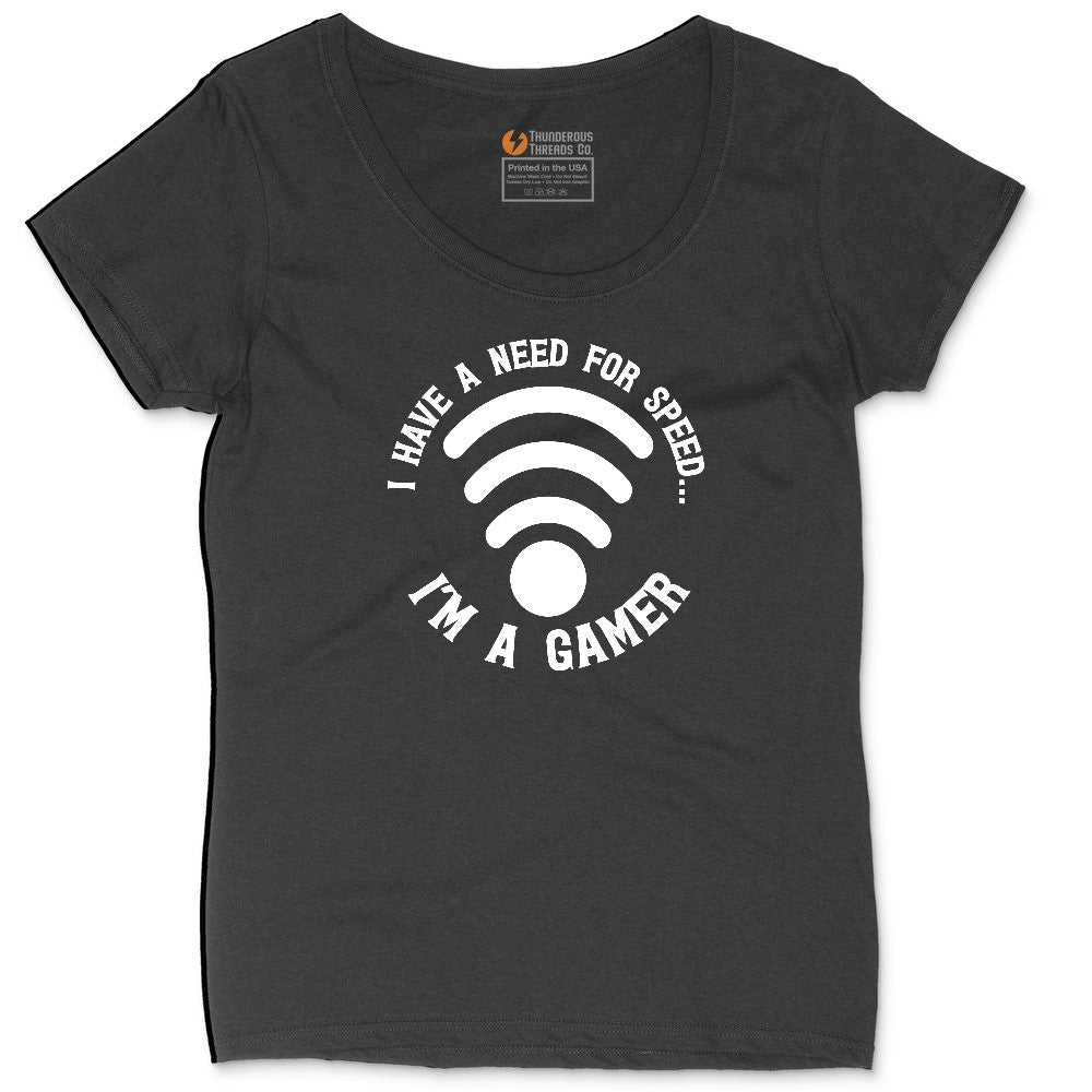 I Have a Need for Speed I'm a Gamer - Mens & Ladies T-Shirt Ladies Curvy Tee - Black