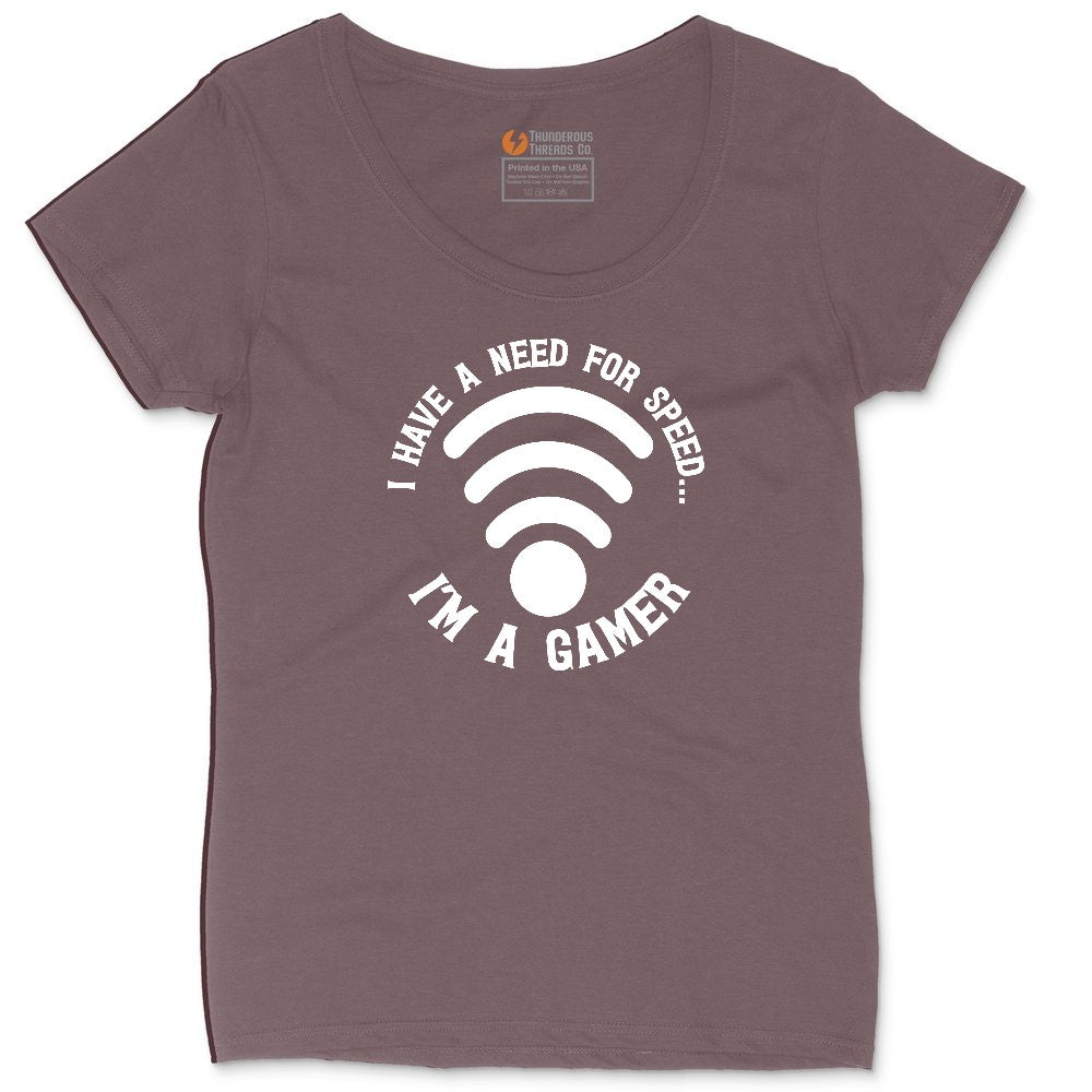 I Have a Need for Speed I'm a Gamer - Mens & Ladies T-Shirt Ladies Curvy Tee - Sangria Blackout