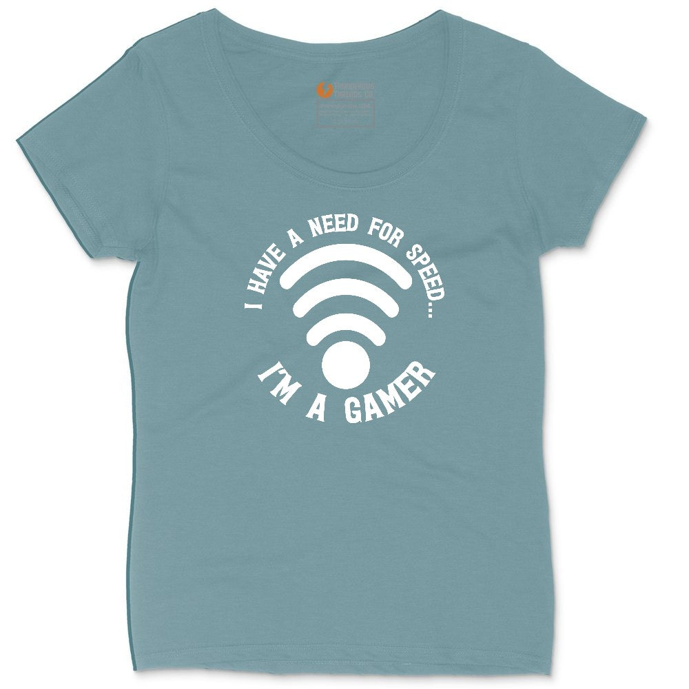 I Have a Need for Speed I'm a Gamer - Mens & Ladies T-Shirt Ladies Curvy Tee - Surf Blackout