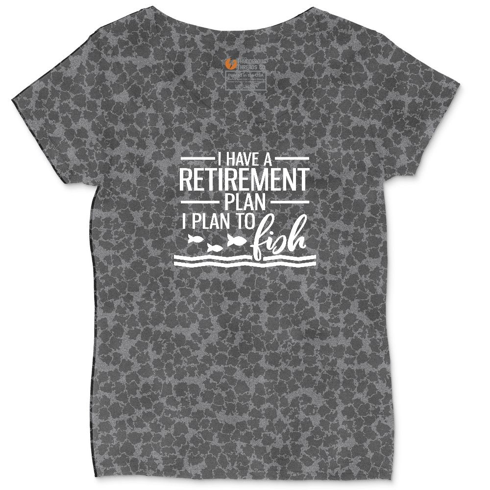 I Have a Retirement Plan - I Plan to Fish Ladies Curvy Tee - Black Leopard