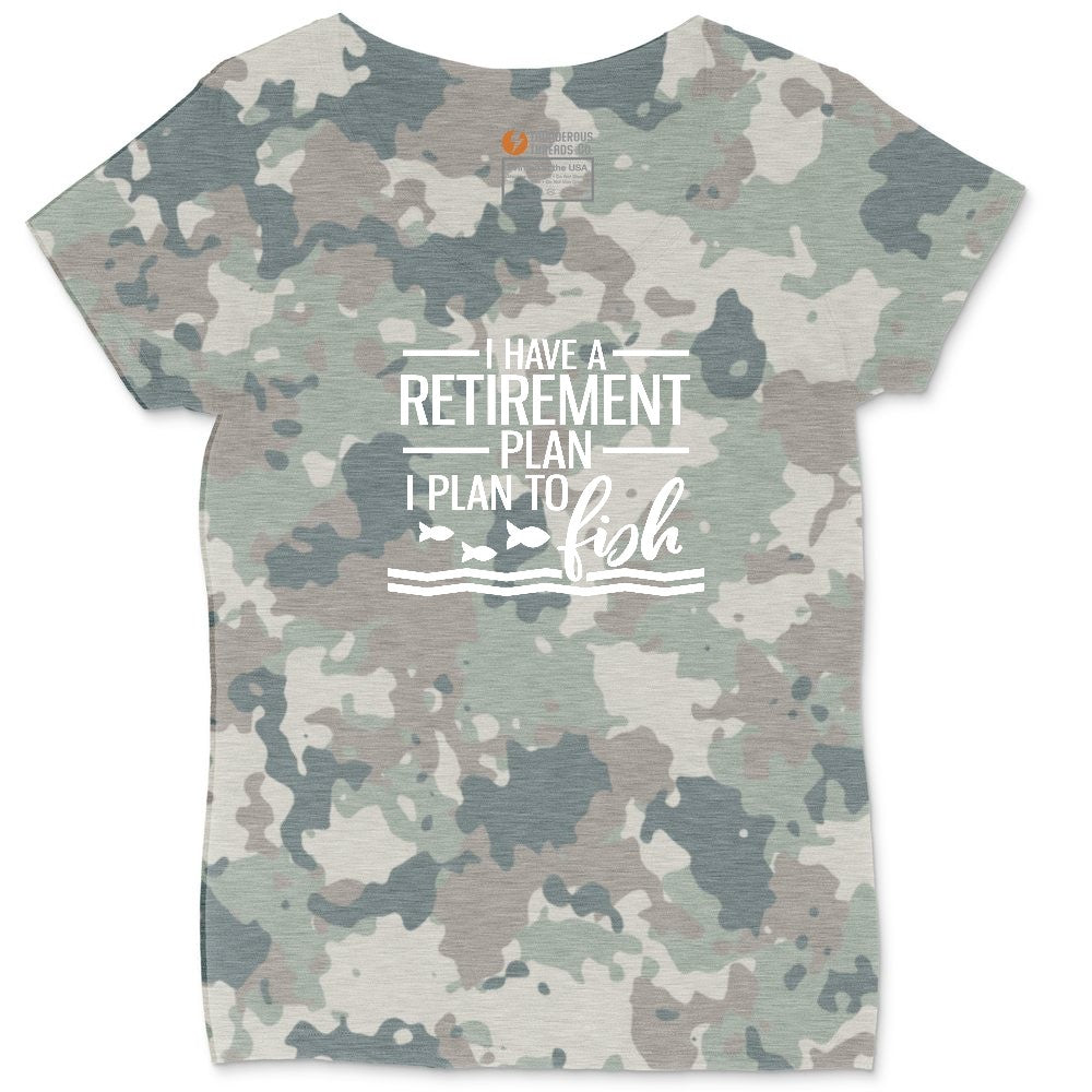 I Have a Retirement Plan - I Plan to Fish Ladies Curvy Tee - Vintage Camo