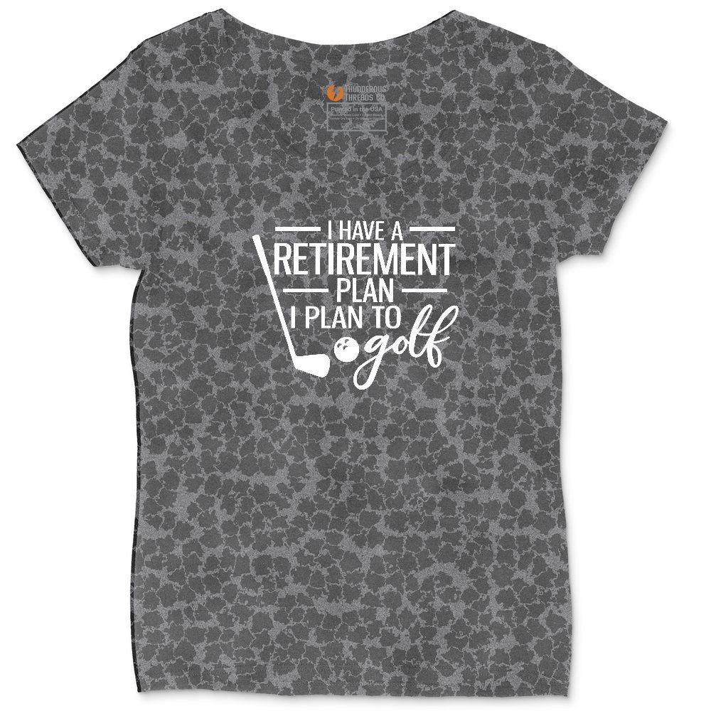 I Have a Retirement Plan - I Plan to Golf Ladies Curvy Tee - Black Leopard