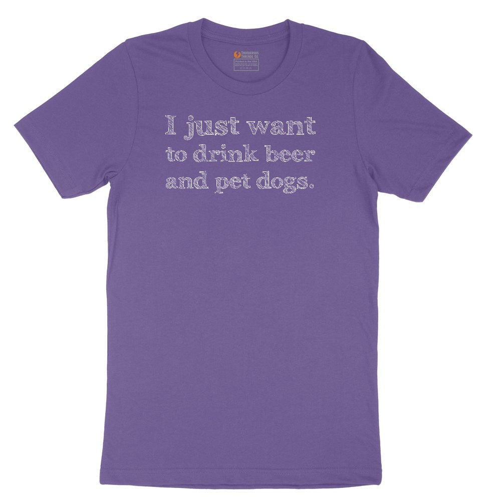 I Just Want to Drink Beer and Pet Dogs Ladies Short Sleeve Tee - Vintage Purple