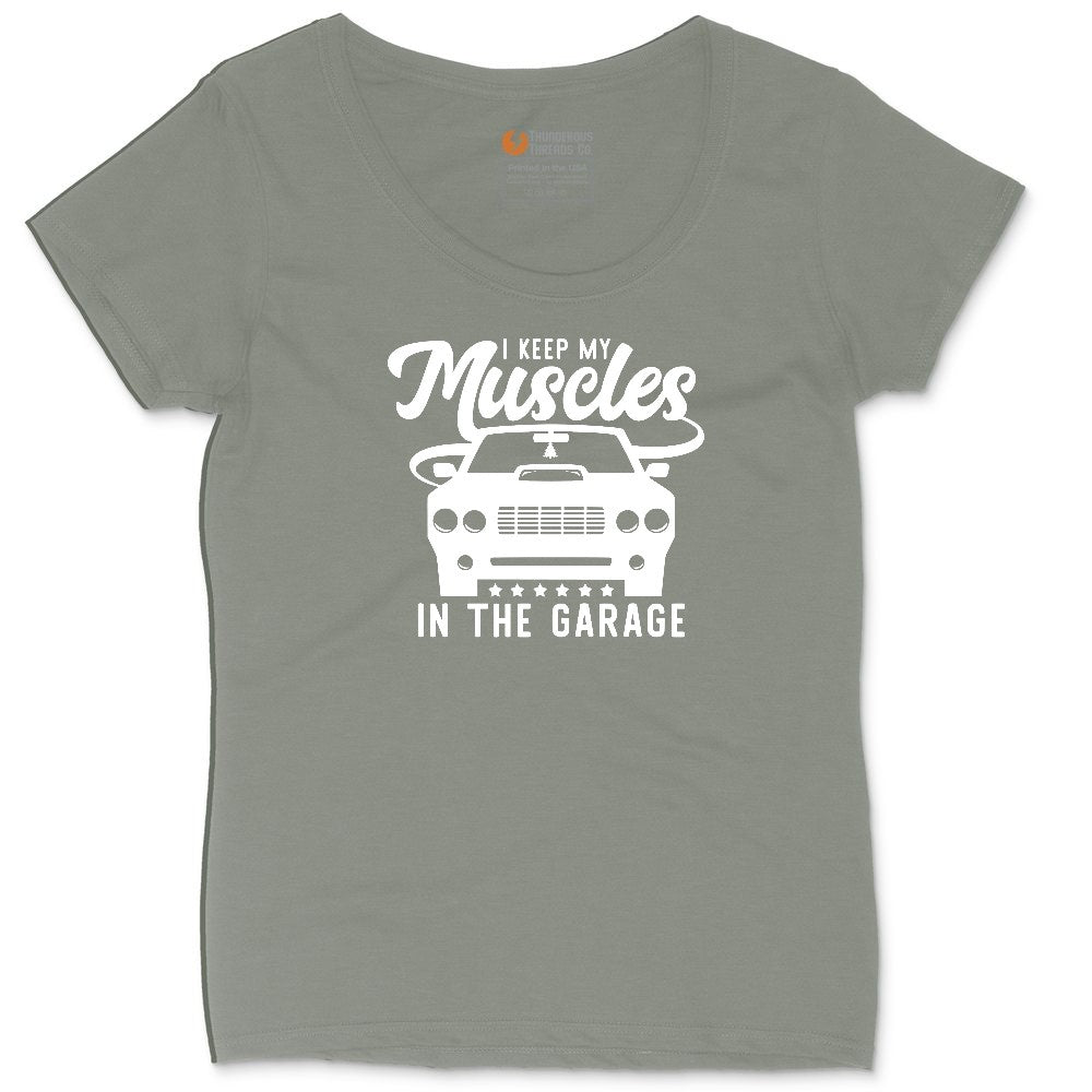 I Keep My Muscles in the Garage Car Design Ladies Curvy Tee - Bamboo Blackout