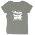 I Keep My Muscles in the Garage Car Design Ladies Curvy Tee - Bamboo Blackout