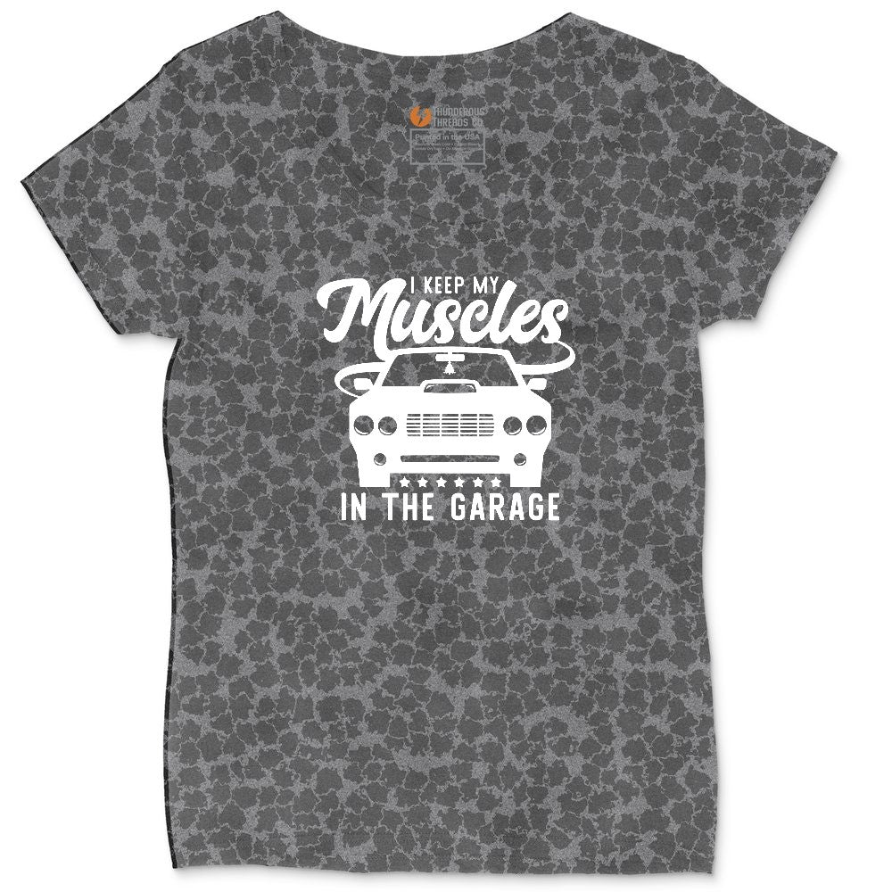 I Keep My Muscles in the Garage Car Design Ladies Curvy Tee - Black Leopard
