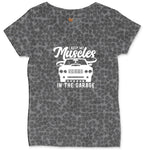 I Keep My Muscles in the Garage Car Design Ladies Curvy Tee - Black Leopard