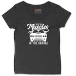 I Keep My Muscles in the Garage Car Design Ladies Curvy Tee - Black