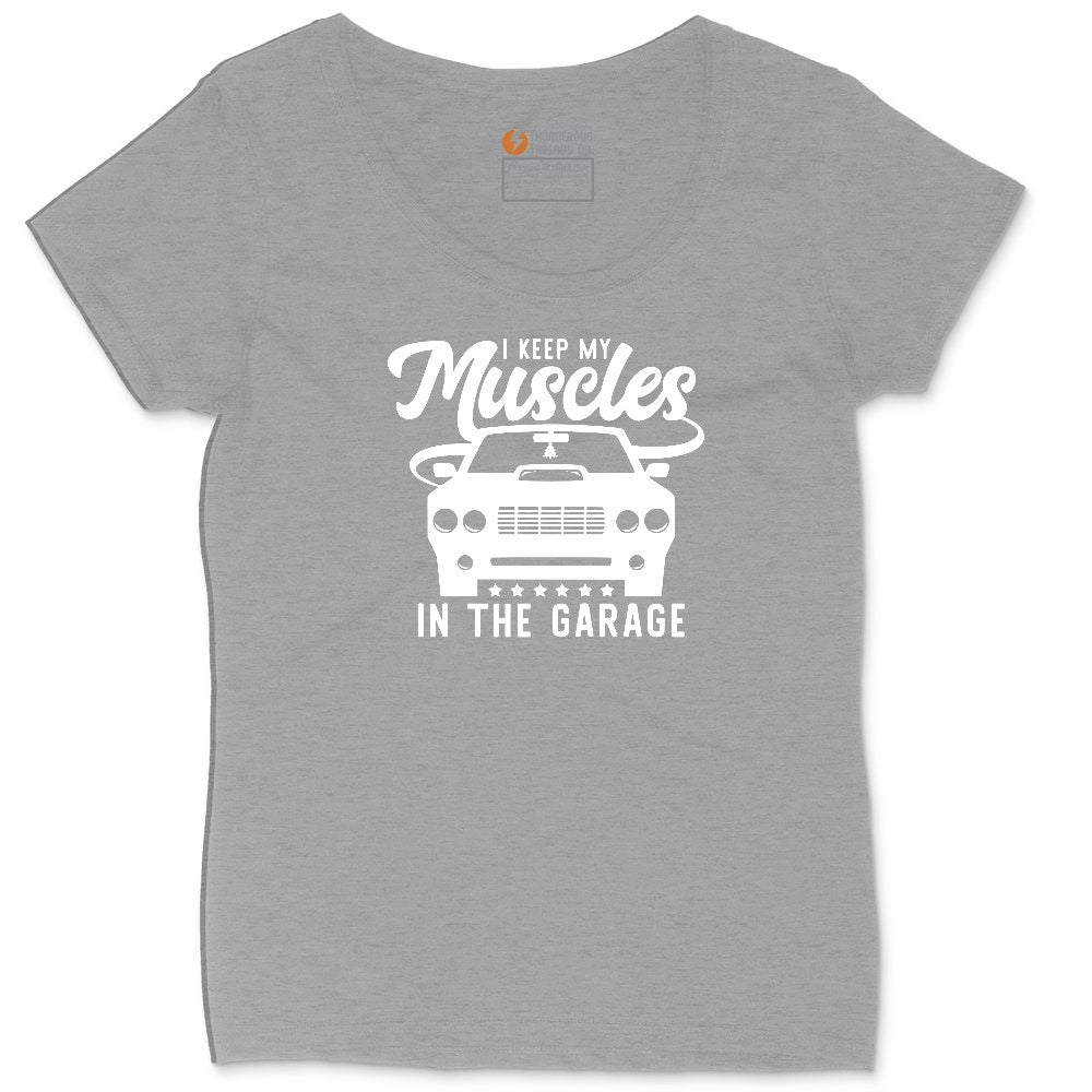I Keep My Muscles in the Garage Car Design Ladies Curvy Tee - Granite Heather