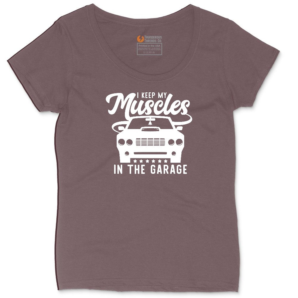 I Keep My Muscles in the Garage Car Design Ladies Curvy Tee - Sangria Blackout