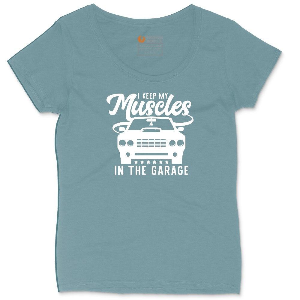 I Keep My Muscles in the Garage Car Design Ladies Curvy Tee - Surf Blackout