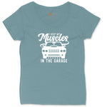 I Keep My Muscles in the Garage Car Design Ladies Curvy Tee - Surf Blackout