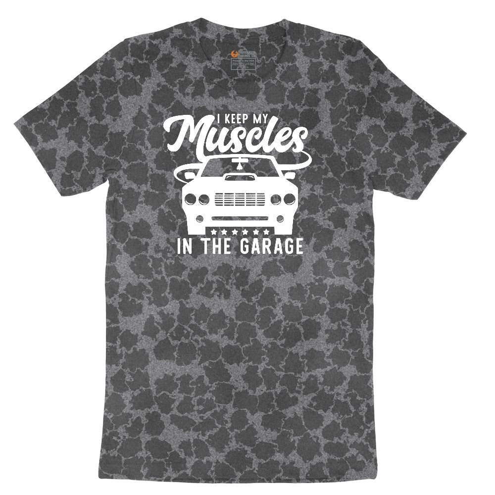 I Keep My Muscles in the Garage Car Design Ladies Short Sleeve Tee - Black Leopard