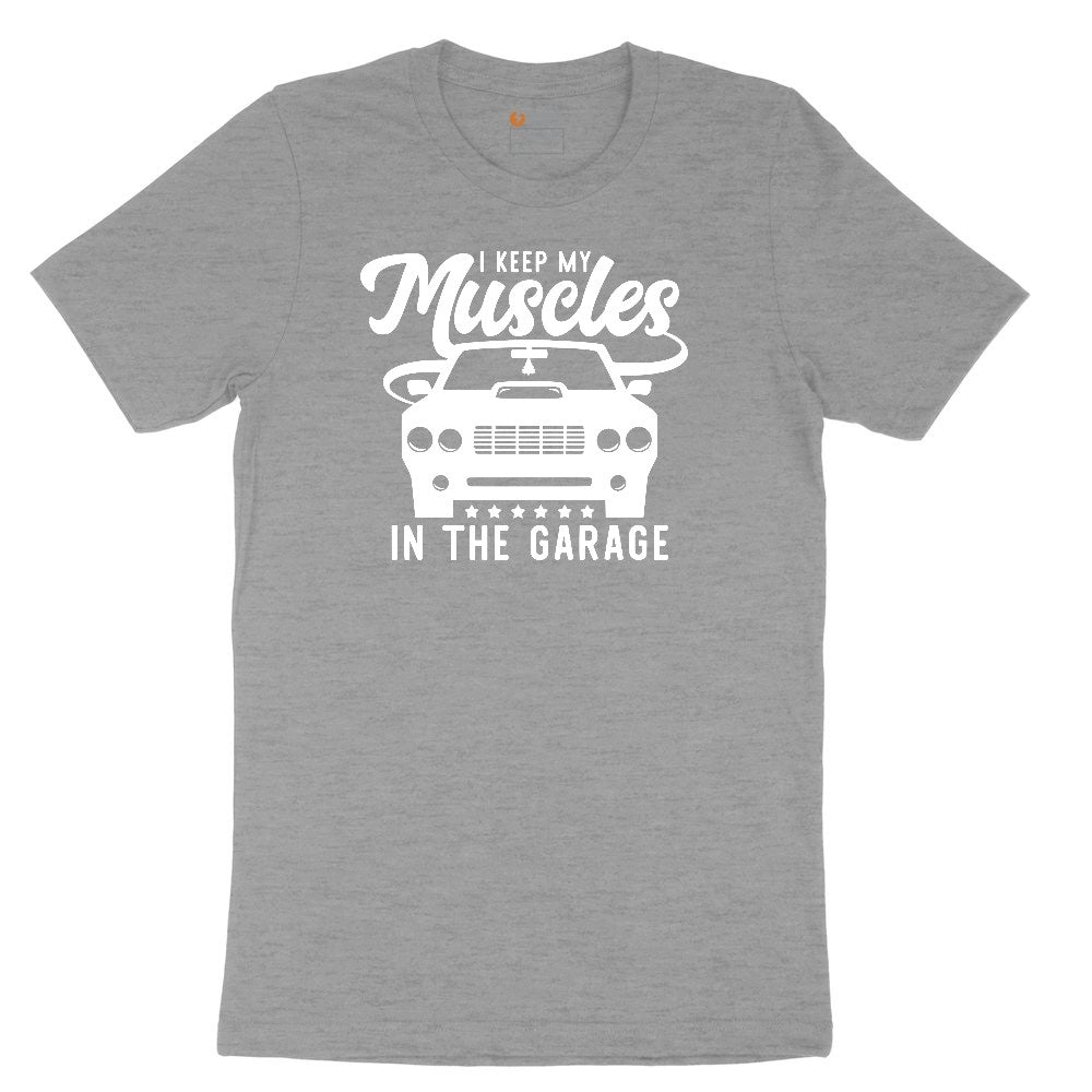 I Keep My Muscles in the Garage Car Design Ladies Short Sleeve Tee - Granite Heather