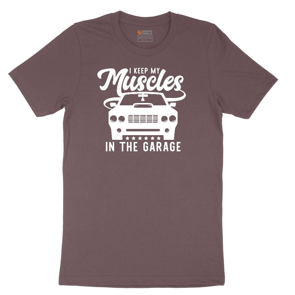 I Keep My Muscles in the Garage Car Design Ladies Short Sleeve Tee - Sangria Blackout