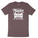I Keep My Muscles in the Garage Car Design Ladies Short Sleeve Tee - Sangria Blackout
