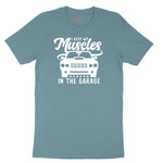 I Keep My Muscles in the Garage Car Design Ladies Short Sleeve Tee - Surf Blackout