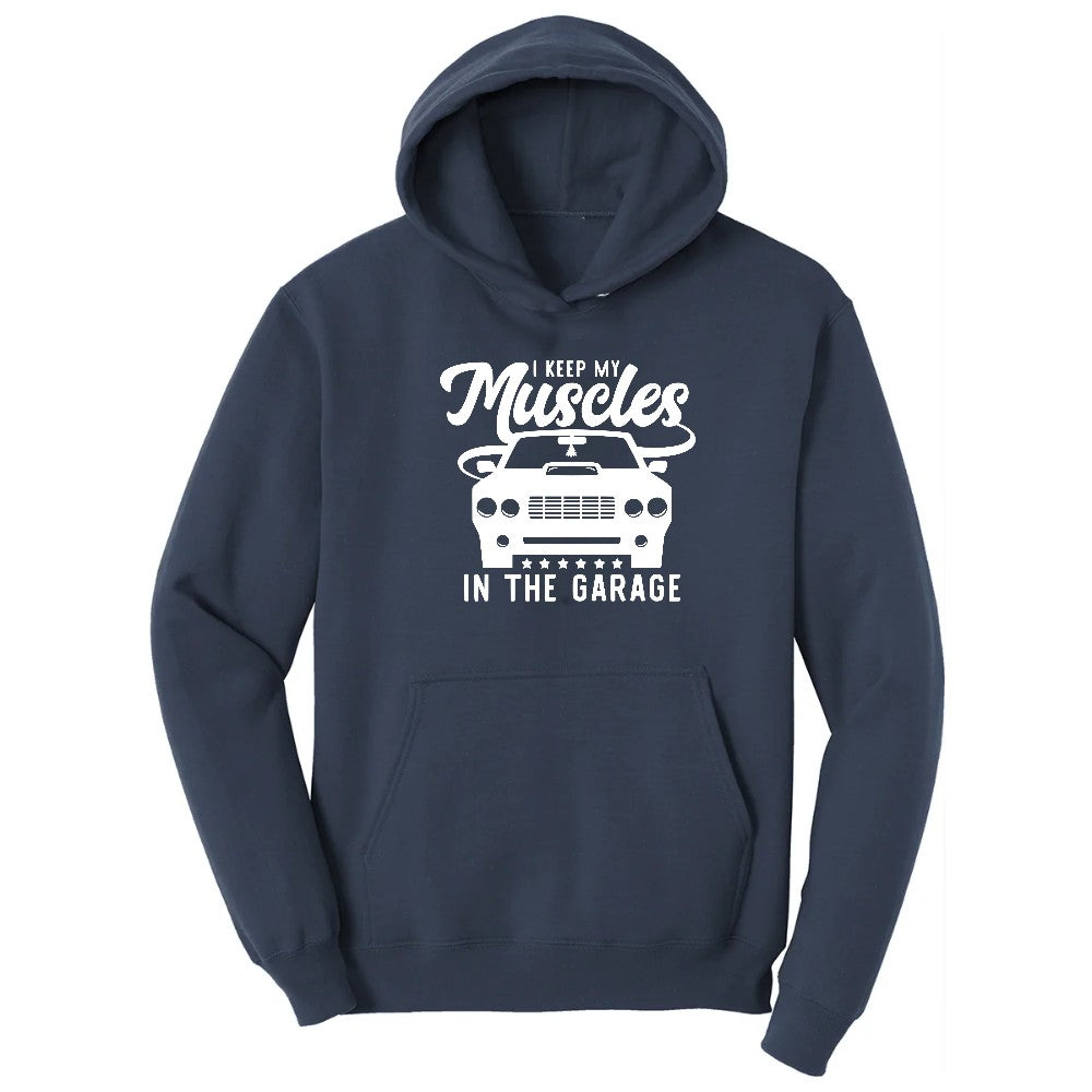 I Keep My Muscles in the Garage Car Design Hoodie - Navy