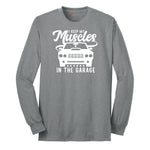 I Keep My Muscles in the Garage Car Design Long Sleeve Tee - Athletic Grey