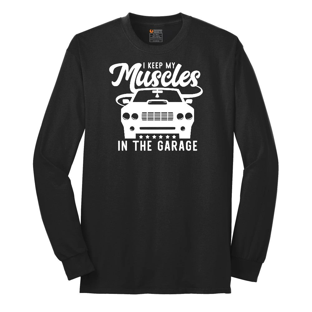 I Keep My Muscles in the Garage Car Design Long Sleeve Tee - Jet Black