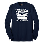 I Keep My Muscles in the Garage Car Design Long Sleeve Tee - Navy