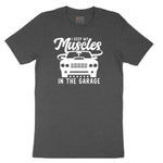 I Keep My Muscles in the Garage Car Design Toddler Short Sleeve Tee - Dark Heather Grey