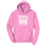 I Keep My Muscles in the Garage Car Design Youth Hoodie - Candy Pink