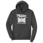 I Keep My Muscles in the Garage Car Design Youth Hoodie - Dark Heather Grey