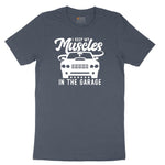 I Keep My Muscles in the Garage Car Design Youth Short Sleeve Tee - Heather Navy