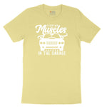 I Keep My Muscles in the Garage Car Design Youth Short Sleeve Tee - Yellow