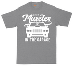 I Keep My Muscles in the Garage tall t-shirt for men in Athletic Heather