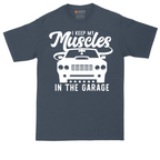 I Keep My Muscles in the Garage tall t-shirt for men in Heather Navy