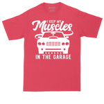 I Keep My Muscles in the Garage tall t-shirt for men in Heather Red