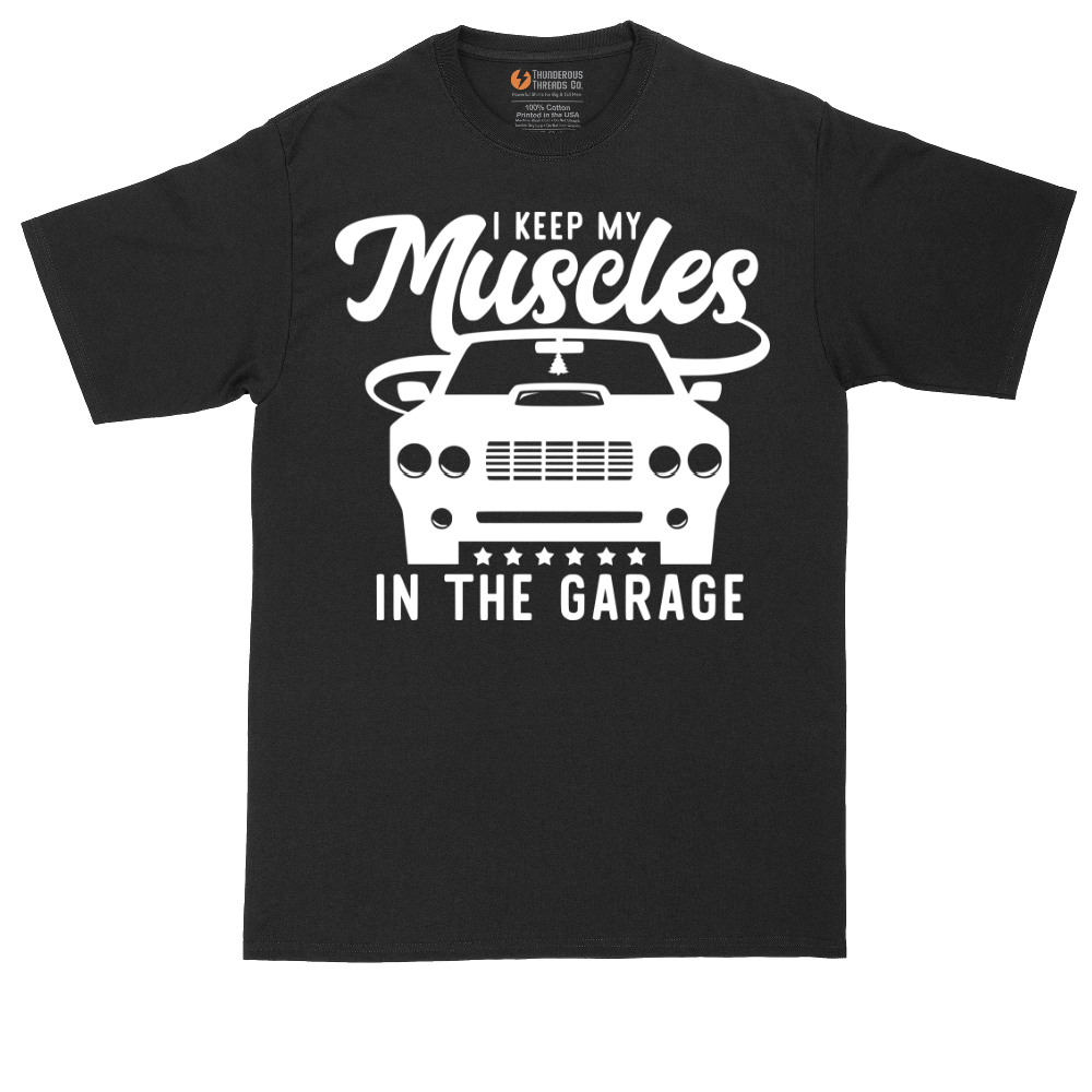 I Keep My Muscles in the Garage tall t-shirt for men in Jet Black