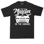 I Keep My Muscles in the Garage tall t-shirt for men in Jet Black