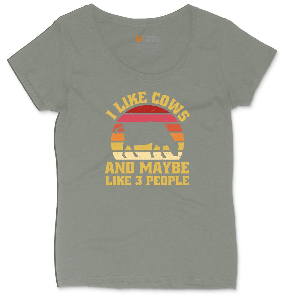 I Like Cows and Maybe Like 3 People Ladies Curvy Tee - Bamboo Blackout