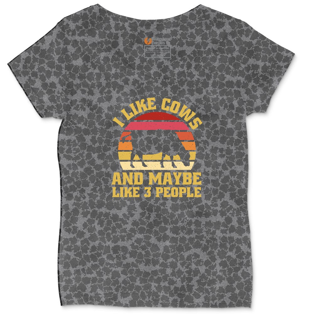 I Like Cows and Maybe Like 3 People Ladies Curvy Tee - Black Leopard