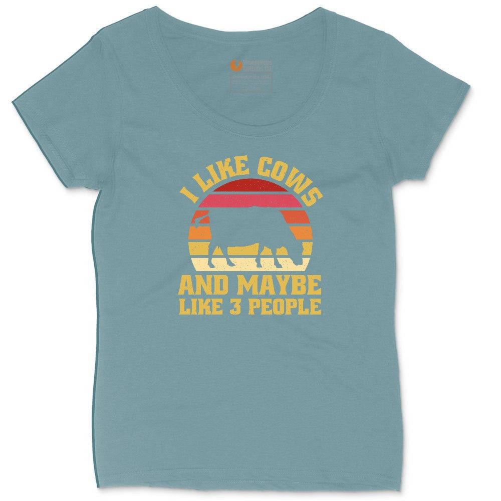 I Like Cows and Maybe Like 3 People Ladies Curvy Tee - Surf Blackout